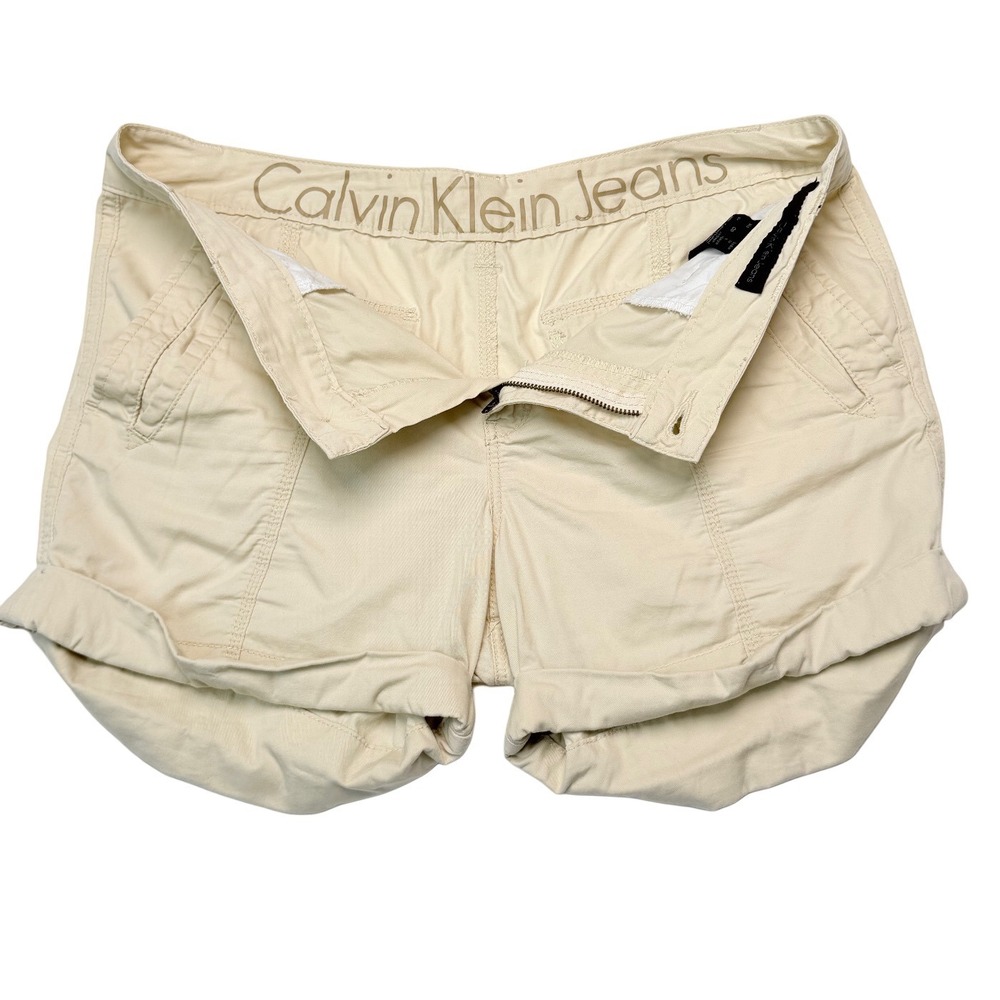 Y2K Calvin Klein Low Rise Womens 8 Utility Shorts Khaki 100% Cotton Pockets